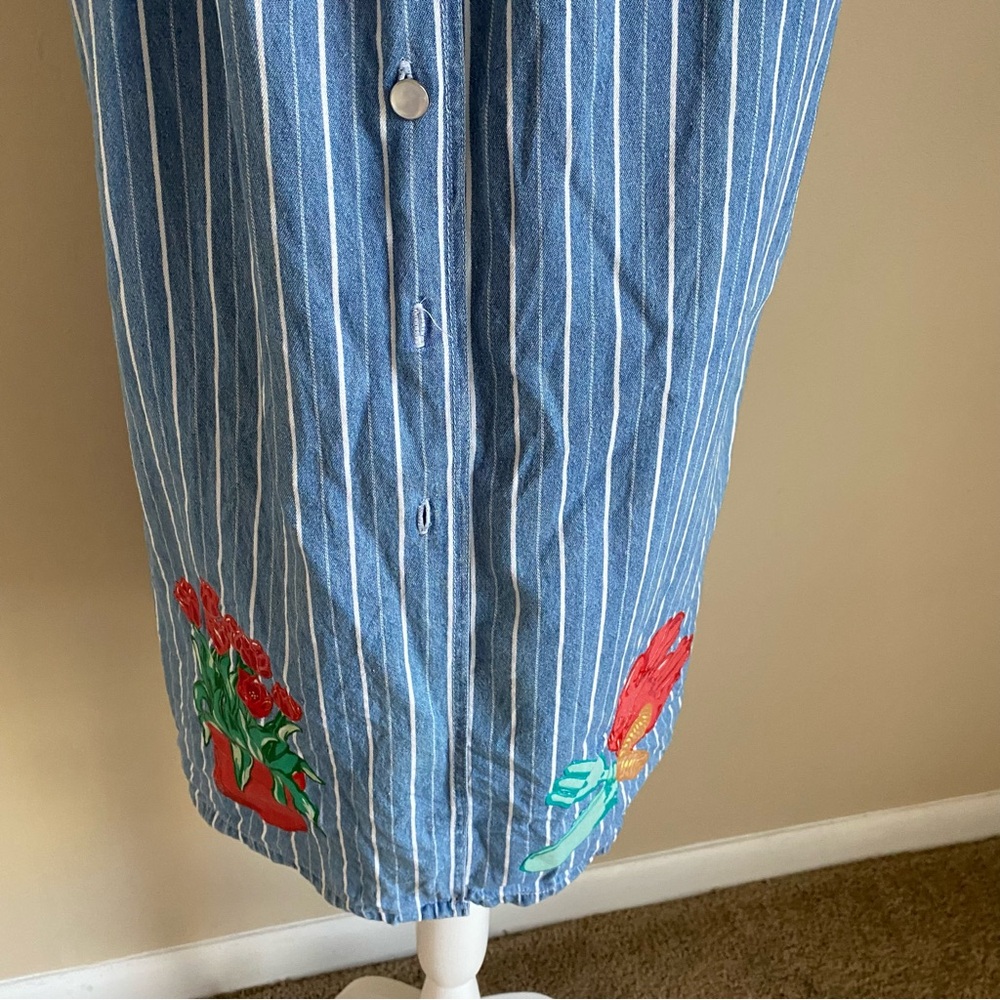 Vintage Denim Sleeveless Dress Midi Front Button Denim Flower Garden M - Picture 6 of 16